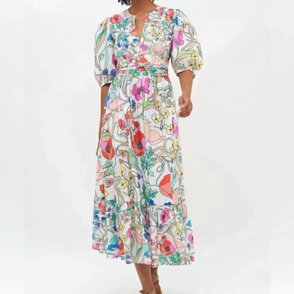 Oliphant Zinnia Puff Sleeve Maxi Dress - Size M - Picture 1 of 4